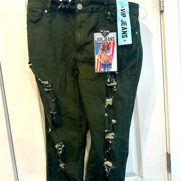 V.I.P. JEANS Women's Green Size 24 Fray Hem Skinny Distressed Ripped plus size - Picture 1 of 10